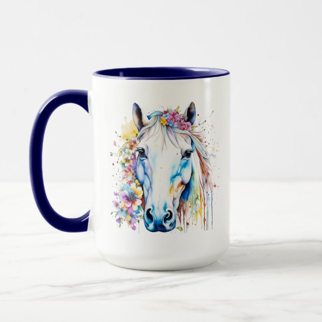 Pretty White Horse Floral Personalised  Mug (Left)
