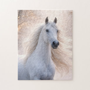 Pretty White Horse in the Snow Holiday Jigsaw Puzzle