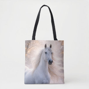 Pretty White Horse in the Snow Tote Bag