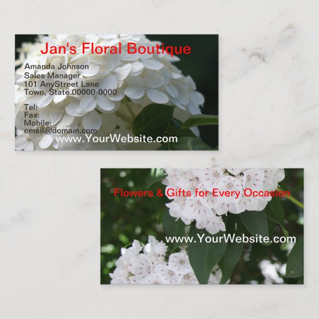 Pretty White Hydrangea Mountain Laurel Flowers Business Card (Front/Back)