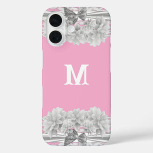 Pretty white lace monogram iPhone 16 case