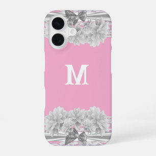 Pretty white lace monogram iPhone 16 case