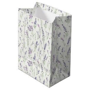 Pretty White Lavender Flowers Bridal Shower   Medium Gift Bag