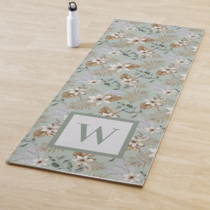 Pretty White Lily Floral Botanical Monogram Yoga Mat