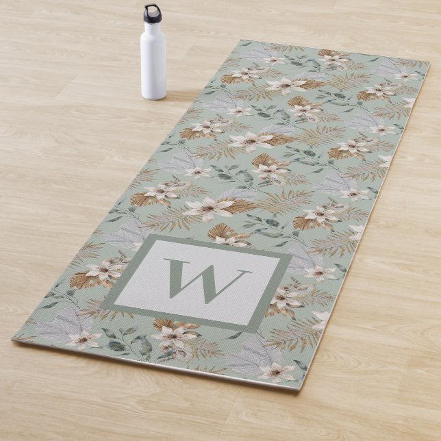 Pretty White Lily Floral Botanical Monogram Yoga Mat (In Situ)