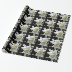 pretty white lily flower happy birthday wrapping paper