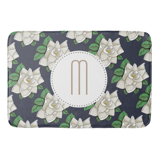 Pretty White Magnolia Flowers & Initial Letter Bath Mat (Front)