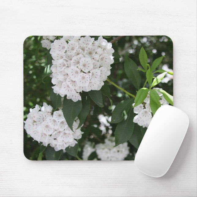 Pretty White Mountain Laurel Star Shaped Flowers Mouse Mat (With Mouse)