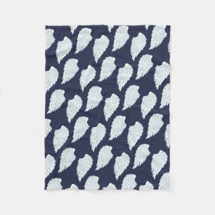 Pretty White & Navy Angel Wings Fleece Blanket