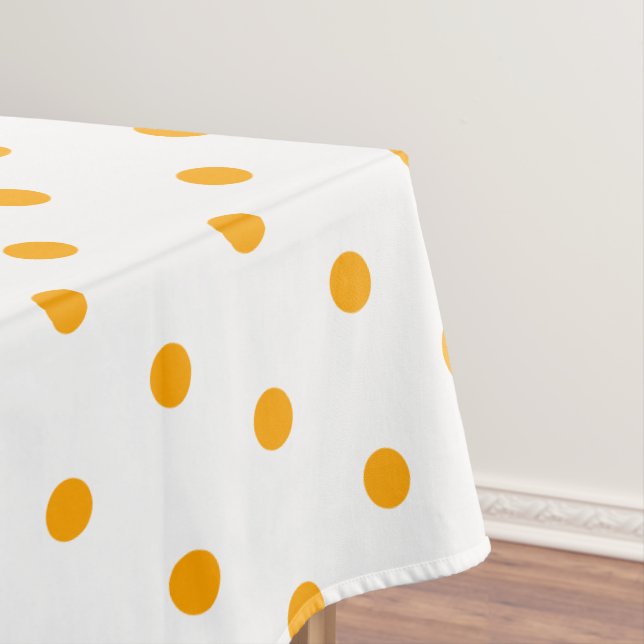 Pretty White Orange Polka Dots Tablecloth (In Situ)