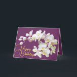 Pretty White Orchid Purple Backdrop Happy Birthday Card<br><div class="desc">Gorgeous white and pink orchid flowers with yellow centres against a purple-coloured background. The flowers cover the front of this card which can be used as a thank you card, a birthday card, or any other card of your choice. Customise it with your text and/or pictures to make it one-of-a-kind!...</div>