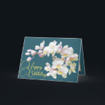 Pretty White Orchids Aqua Backdrop Happy Birthday Card<br><div class="desc">Gorgeous white and pink orchid flowers with yellow centres against an aqua-coloured background. The flowers cover the front of this card which can be used as a thank you card, a birthday card, or any other card of your choice. Customise it with your text and/or pictures to make it one-of-a-kind!...</div>