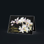 Pretty White Orchids Black Backdrop Happy Birthday Card<br><div class="desc">Gorgeous white and pink orchid flowers with yellow centres against a black-coloured background. The flowers cover the front of this card which can be used as a thank you card, a birthday card, or any other card of your choice. Customise it with your text and/or pictures to make it one-of-a-kind!...</div>