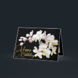Pretty White Orchids Black Backdrop Happy Birthday Card<br><div class="desc">Gorgeous white and pink orchid flowers with yellow centres against a black-coloured background. The flowers cover the front of this card which can be used as a thank you card, a birthday card, or any other card of your choice. Customise it with your text and/or pictures to make it one-of-a-kind!...</div>