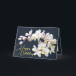 Pretty White Orchids Navy Backdrop Happy Birthday Card<br><div class="desc">Gorgeous white and pink orchid flowers with yellow centres against a navy-coloured background. The flowers cover the front of this card which can be used as a thank you card, a birthday card, or any other card of your choice. Customise it with your text and/or pictures to make it one-of-a-kind!...</div>
