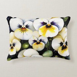 Pretty white pansies watercolor painting decorative cushion