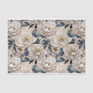 Pretty White Peonies Illustration Light Background Tissue Paper