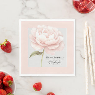 Pretty White Pink Rose Flower Birthday Napkin