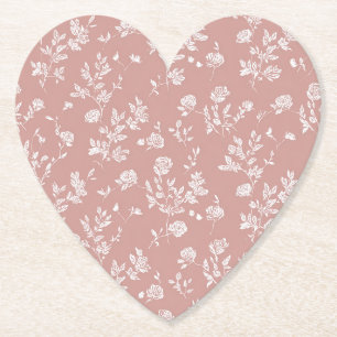 Pretty White Pink Rose Flower Bridal Shower  Paper Coaster