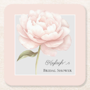 Pretty White Pink Rose Flower Bridal Shower Square Paper Coaster