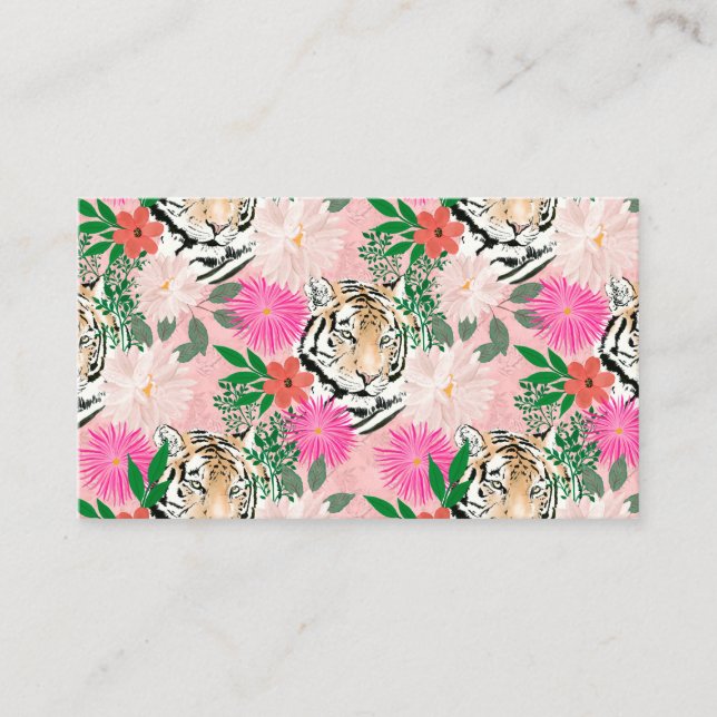 Pretty White Pink Tiger Floral Painting Business Card (Front)