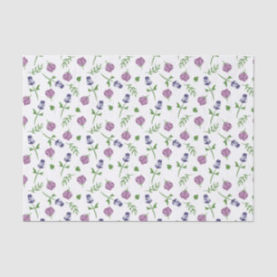 Pretty White Purple Pink Rose Rosebud Floral Print Tissue Paper