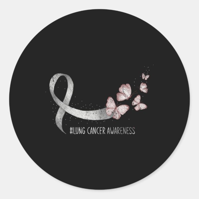 Pretty White Ribbon Support Lung Cancer Awareness Classic Round Sticker (Front)