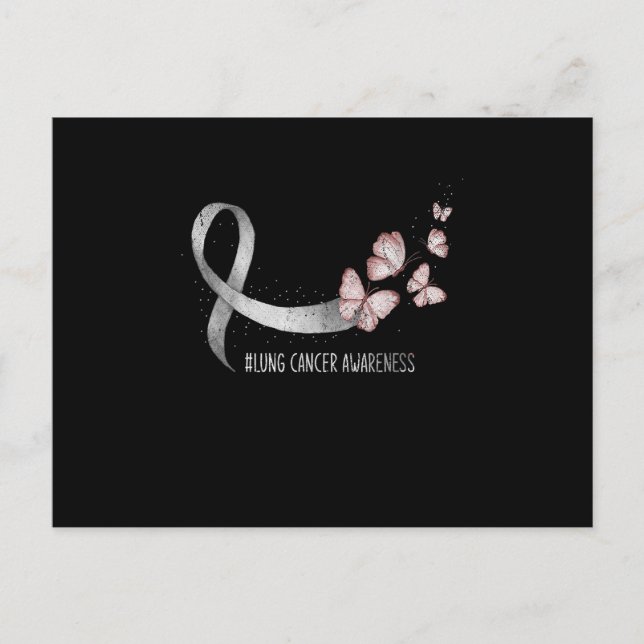 Pretty White Ribbon Support Lung Cancer Awareness. Invitation Postcard (Front)