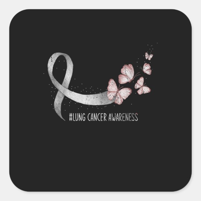 Pretty White Ribbon Support Lung Cancer Awareness. Square Sticker (Front)