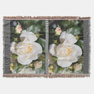pretty white rose flower. floral photo art. throw blanket