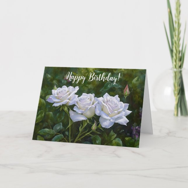 Pretty White Roses Art Birthday Card (Front)