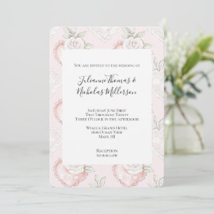 Pretty White Roses Lace Hearts Wedding Invitation