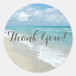 Pretty White Sand Beach/Wedding Thank You Classic Round Sticker