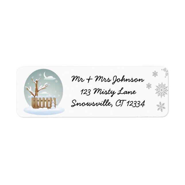 Pretty White Snowflakes & Snowglobe Address Label (Front)