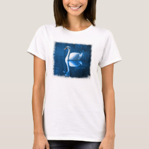 Pretty white swan floating on a blue lake T-Shirt