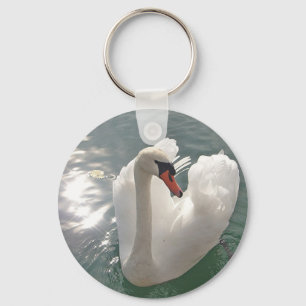 Pretty White Swan Key Ring