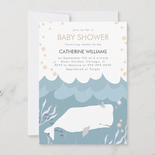 Pretty White Whale Baby Shower Invitation (Front)