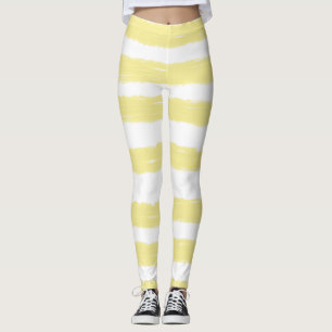 Pretty White Yellow Watercolor Stripes Leggings