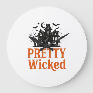 Pretty Wicked Vintage Halloween Haunted House Shir Large Clock