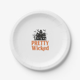 Pretty Wicked Vintage Halloween Haunted House Shir Paper Plate
