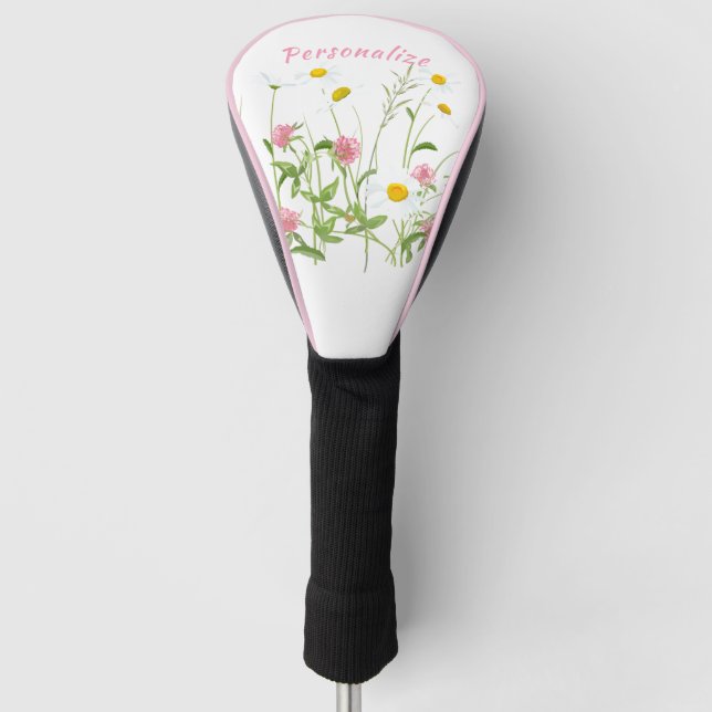 Pretty Wild Flowers Daisy Carnation Personalised Golf Head Cover (Front)