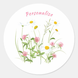 Pretty Wild Flowers Daisy Carnation Pink  Classic Round Sticker