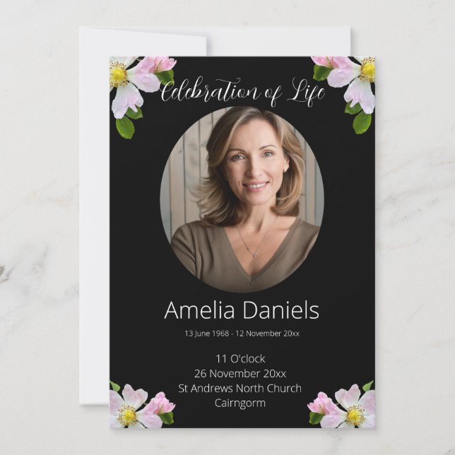 Pretty Wild Rose Celebration of Life Card (Front)