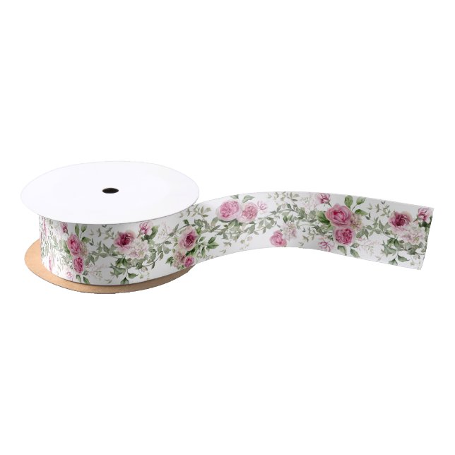 Pretty Wild Rose Floral  Satin Ribbon (Spool)