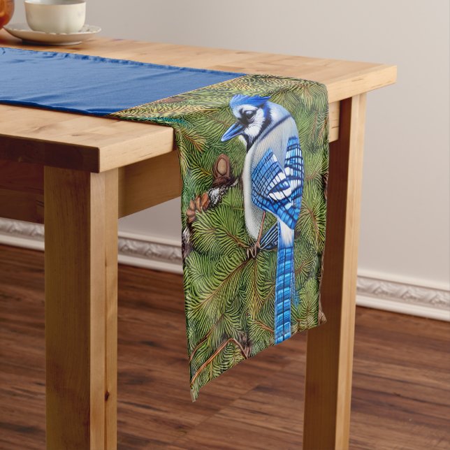 Pretty Wilderness Blue Jay Short Table Runner (In Situ)