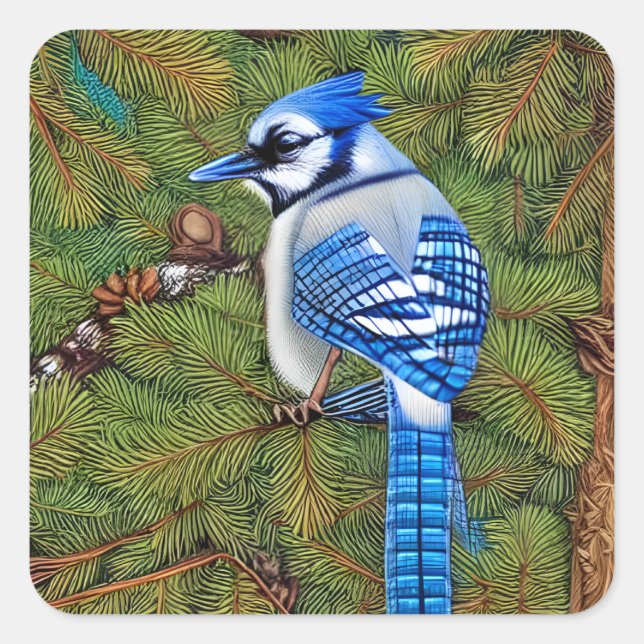 Pretty Wilderness Blue Jay Square Sticker (Front)