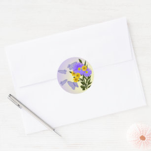 Pretty Wildflower and Violet Gingham Butterfly  Classic Round Sticker