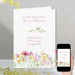 Pretty Wildflower Blooming Wonderful Birthday Card<br><div class="desc">Pretty wildflower birthday card which you can personalise inside and out. The design has a floral border of colourful wild flowers in pink yellow and orange with a daisy divider and a purple and lilac bouquet on the back.</div>