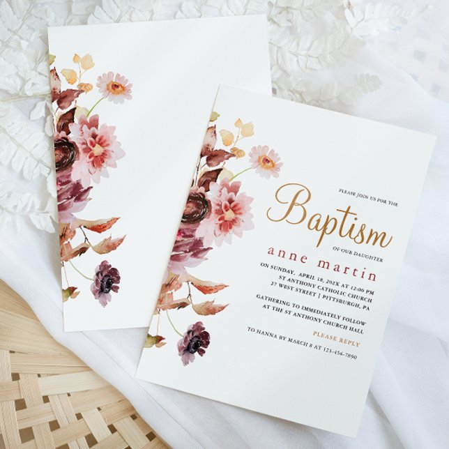 Pretty Wildflower Bouquet Girl's Floral Baptism Invitation (Creator Uploaded)