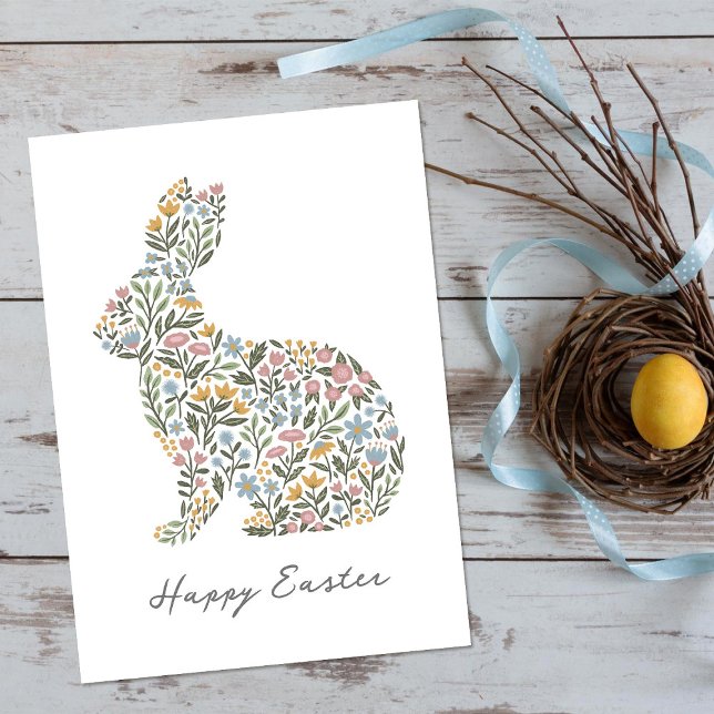 Pretty Wildflower Easter Bunny Rabbit Holiday Card (Creator Uploaded)